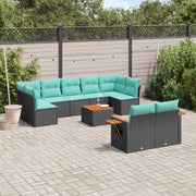 vidaXL 10-piece lounge set with cushions poly rattan black