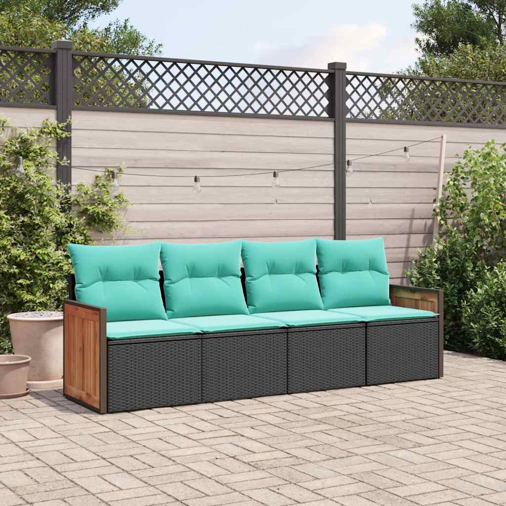 vidaXL 4-delige tuinbankset met kussens, zwart polyrotan