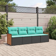 vidaXL 4-delige tuinbankset met kussens, zwart polyrotan