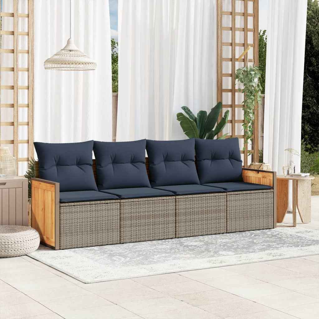 vidaXL 4-delige tuinbankset met kussens, zwart polyrotan