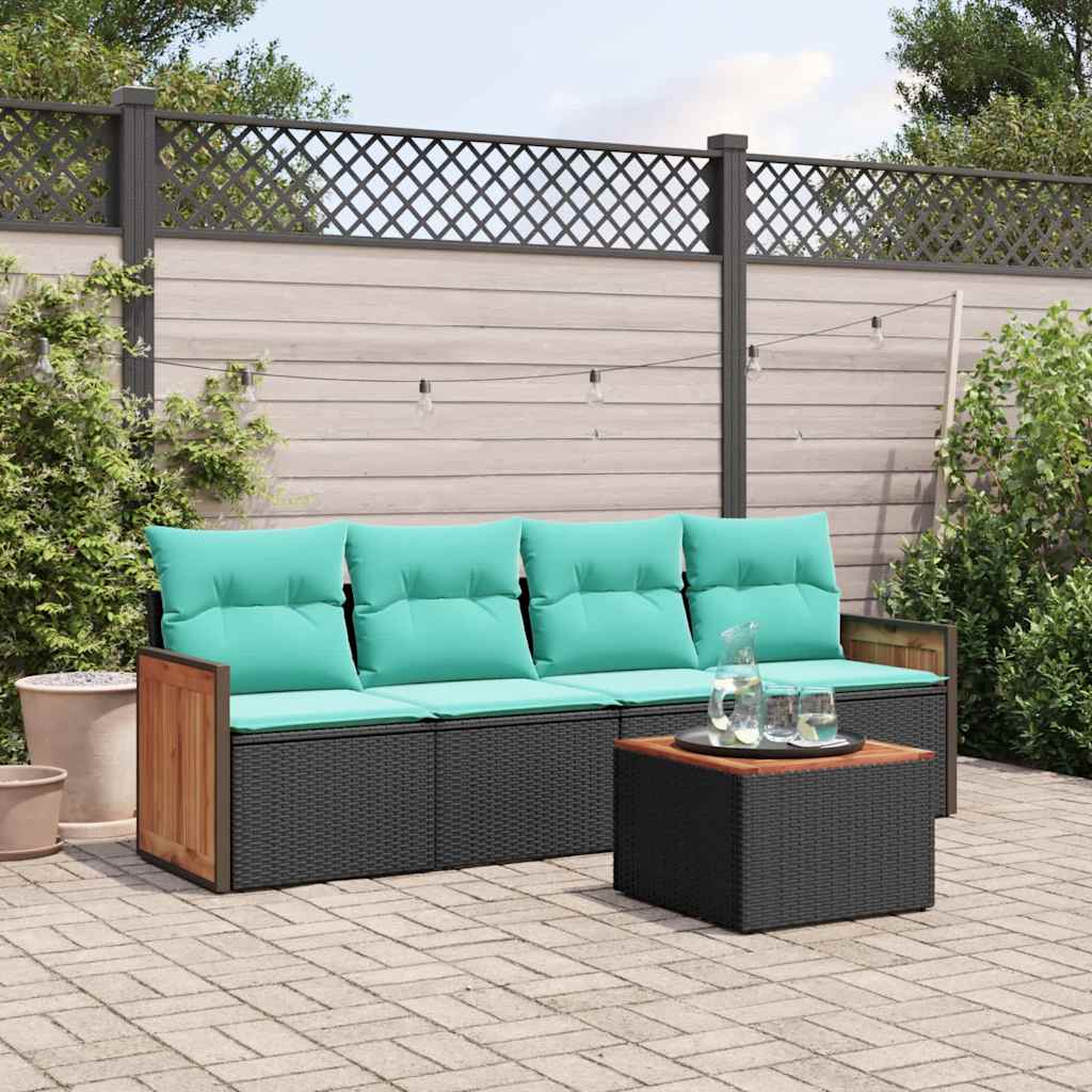vidaXL 4-delige tuinbankset met kussens, zwart polyrotan