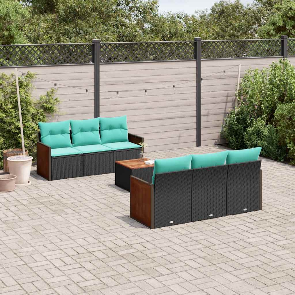 vidaXL 7-delige tuinbankset met kussens van zwart polyrotan