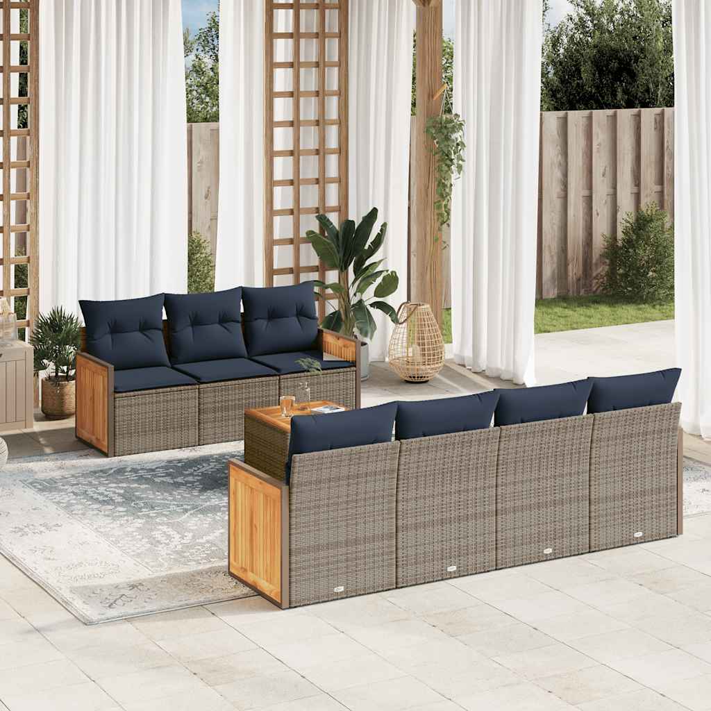 vidaXL 8-delige tuinbankset met kussens, zwart polyrotan