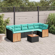 vidaXL 8-delige tuinbankset met kussens, zwart polyrotan