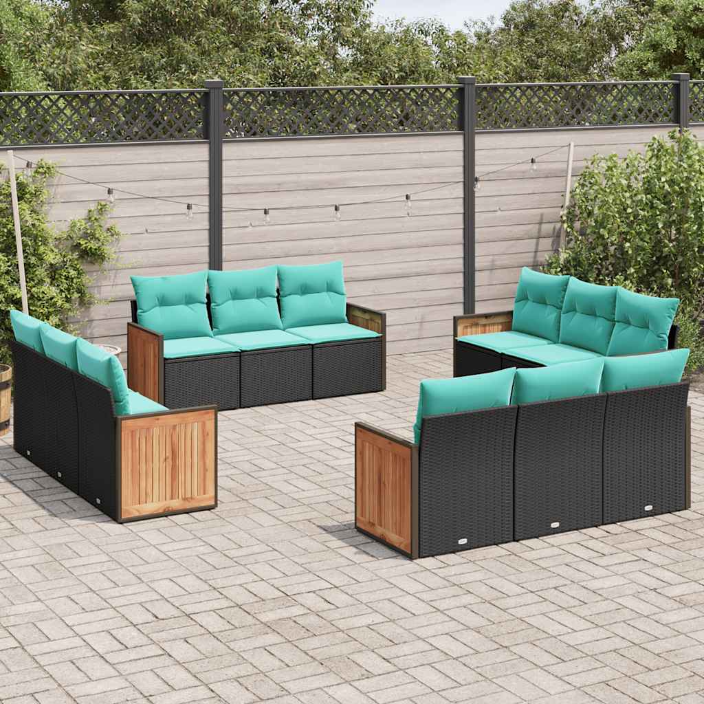 vidaXL 12-delige tuinbankset met kussens van zwart polyrotan