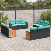 vidaXL 12-delige tuinbankset met kussens van zwart polyrotan