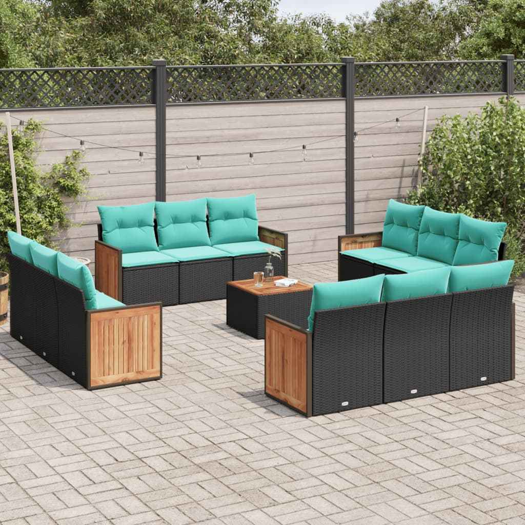 vidaXL 12-delige tuinbankset met kussens van zwart polyrotan