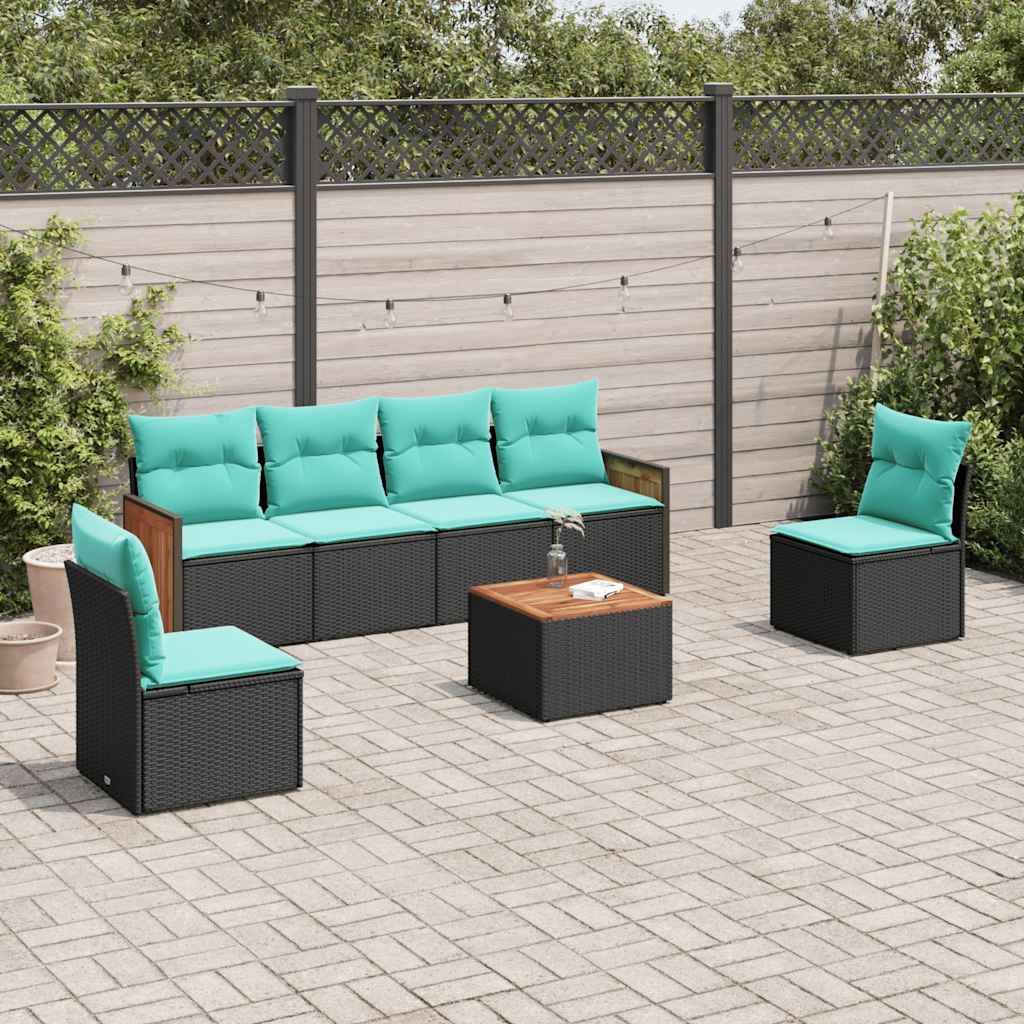 vidaXL 6-delige tuinbankset met kussens van zwart polyrotan