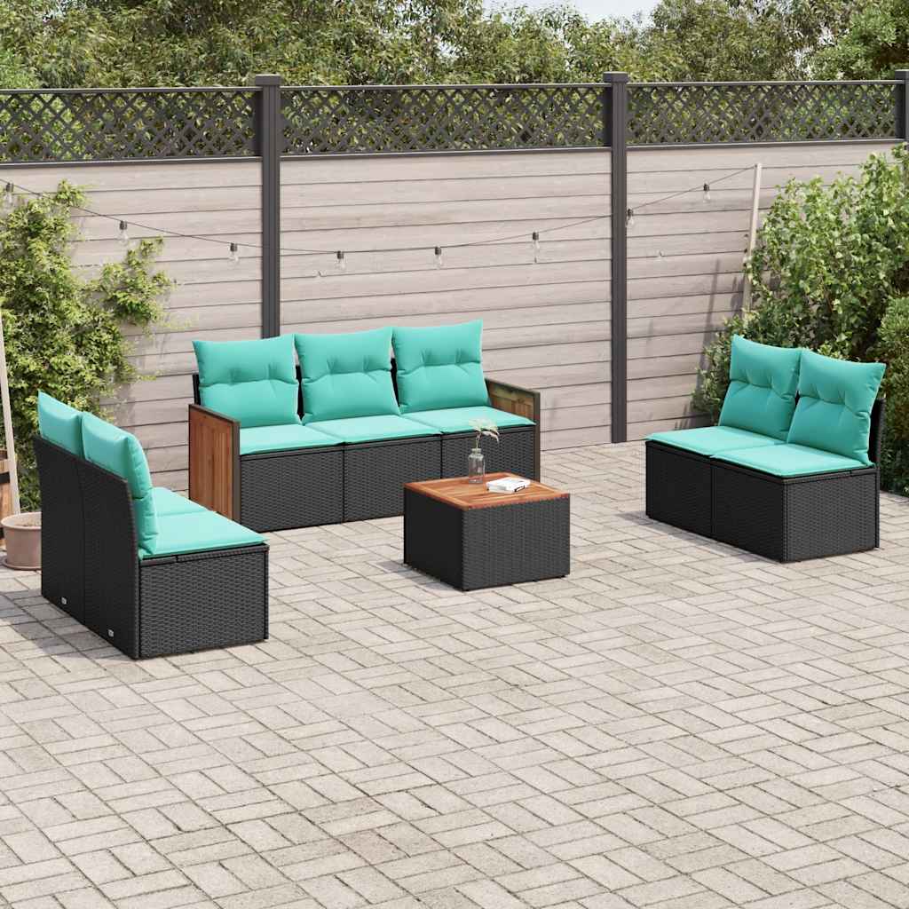 vidaXL 7-delige tuinbankset met kussens van zwart polyrotan