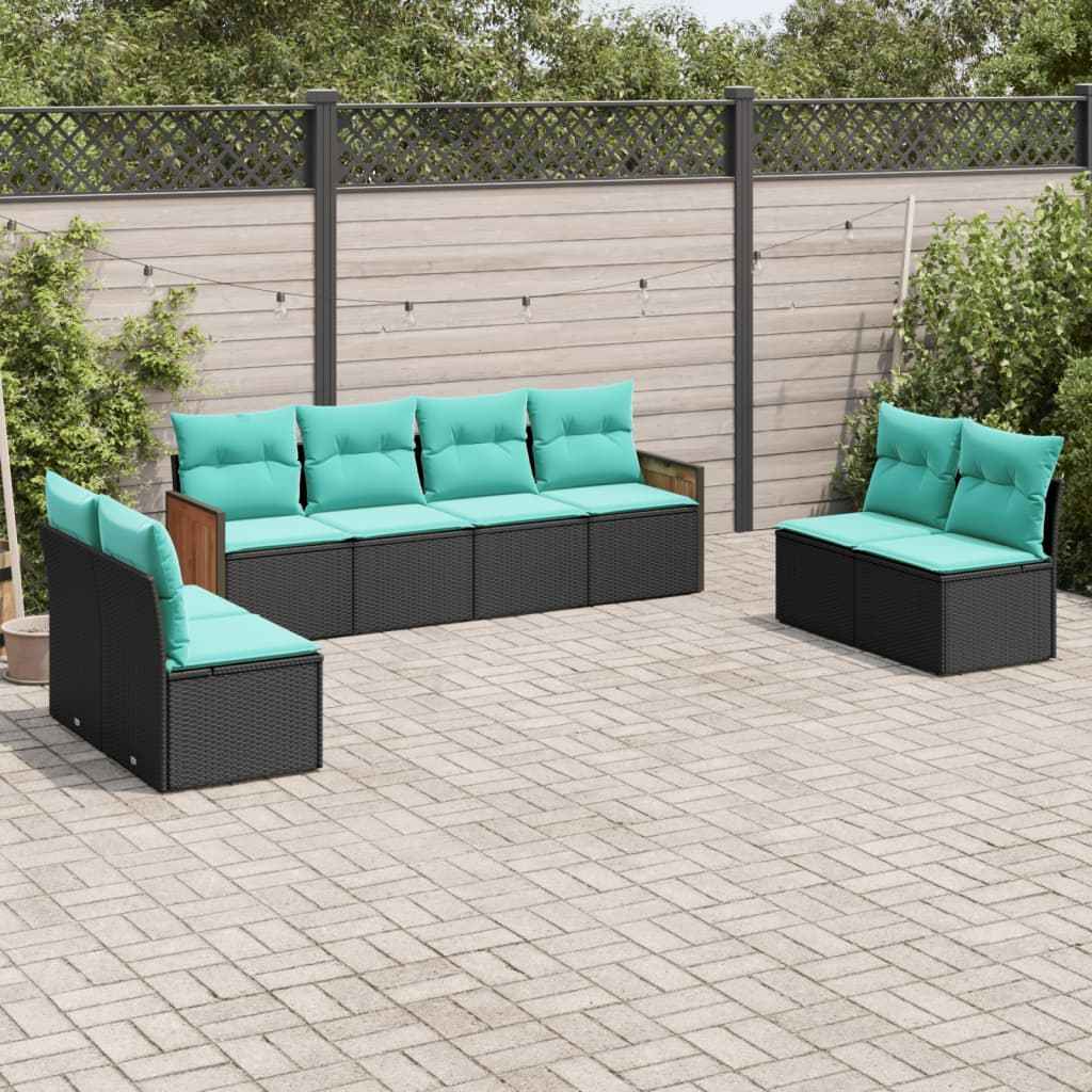 vidaXL 8-delige tuinbankset met kussens, zwart polyrotan