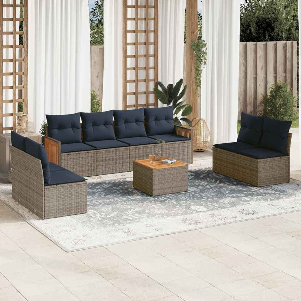 vidaXL 8-delige tuinbankset met kussens, zwart polyrotan