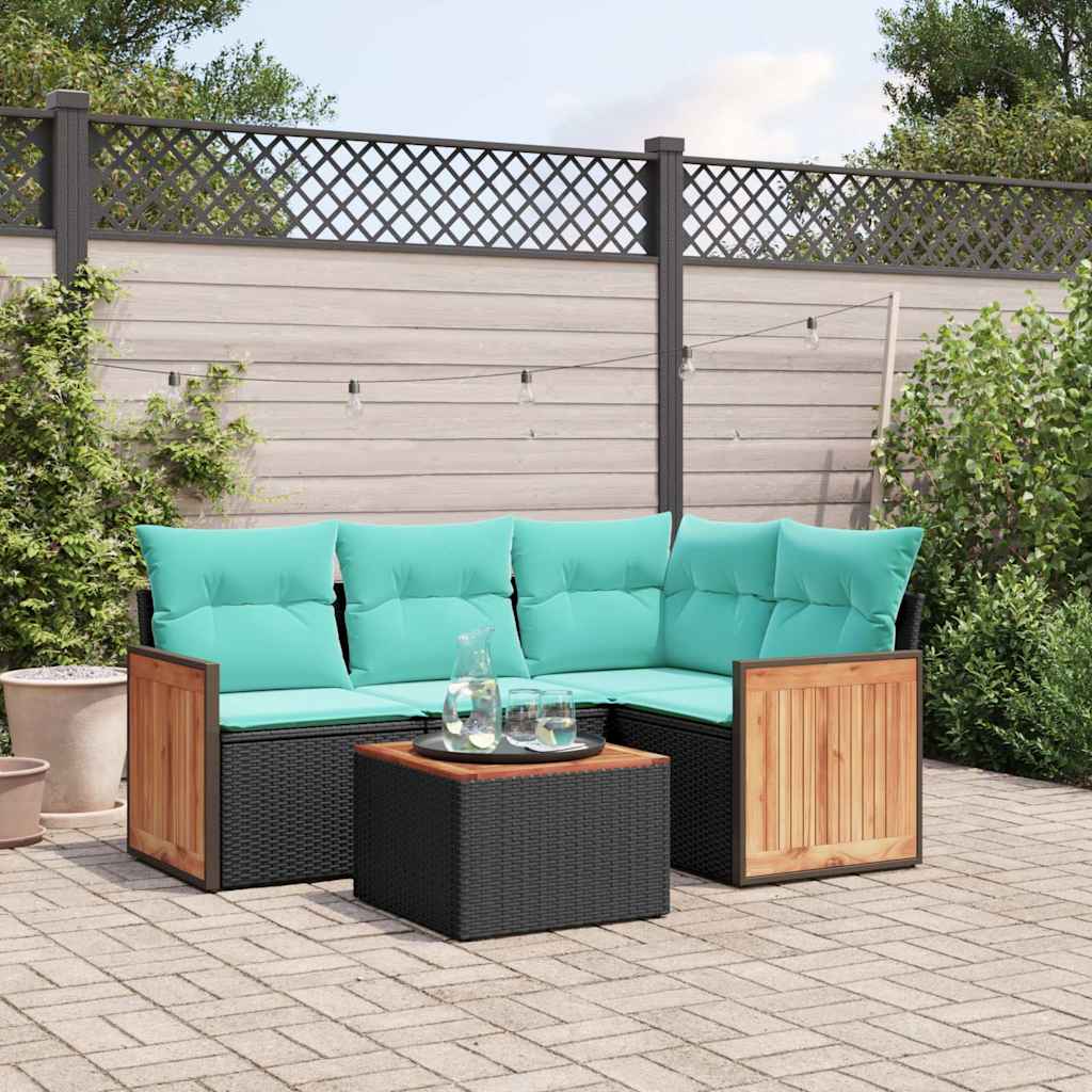 vidaXL 4-delige tuinbankset met kussens, zwart polyrotan