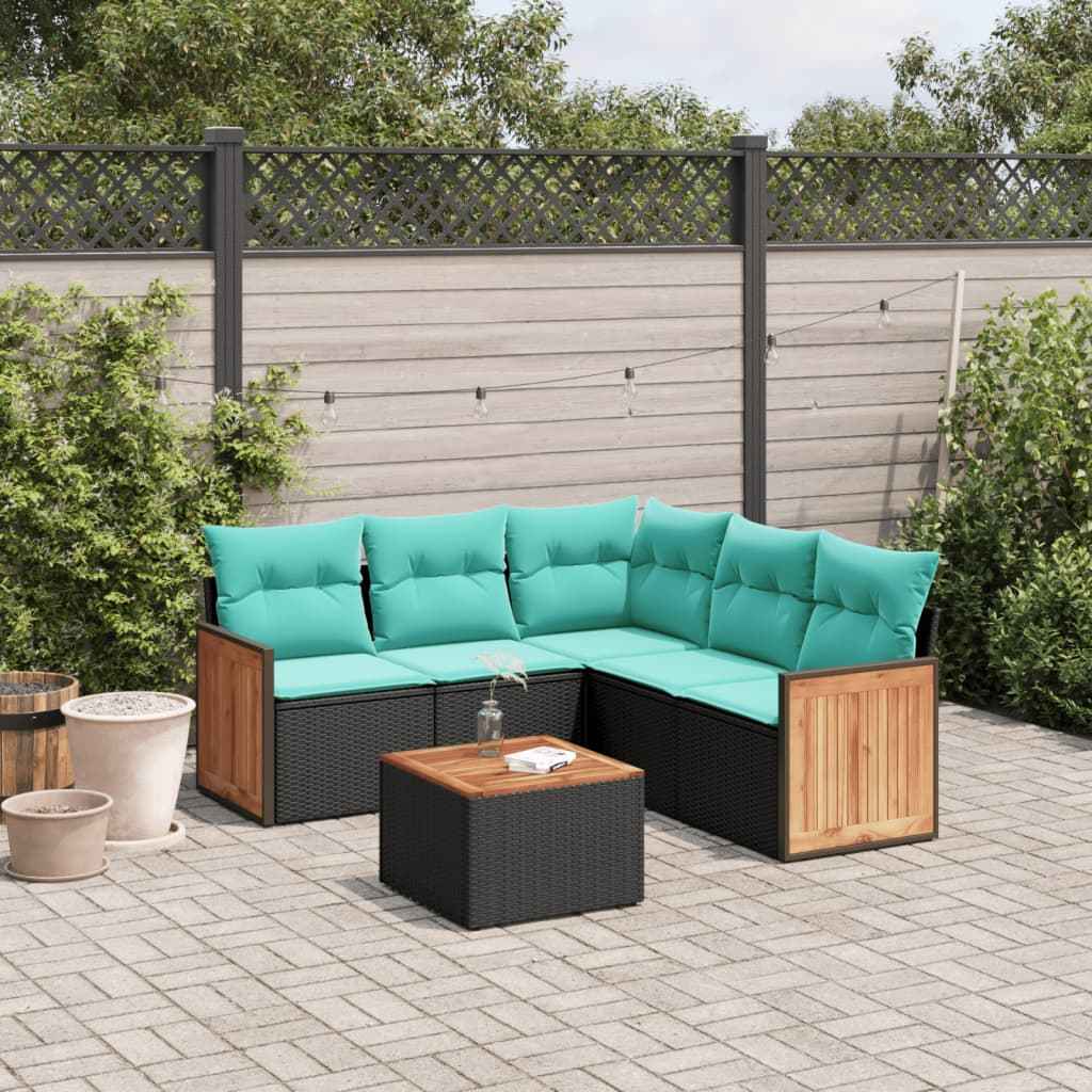 vidaXL 5-delige tuinbankset met kussens van zwart polyrotan