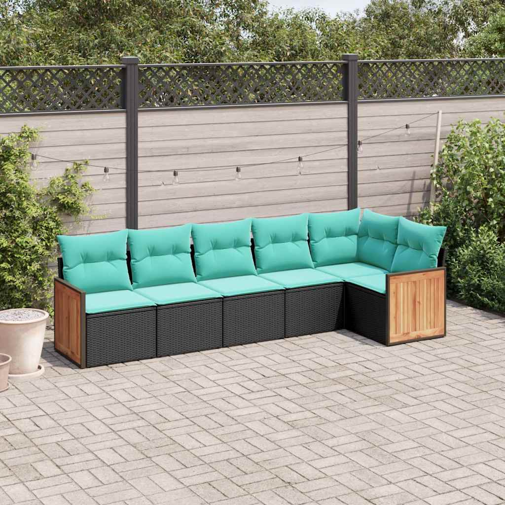 vidaXL 6-delige tuinbankset met kussens van zwart polyrotan