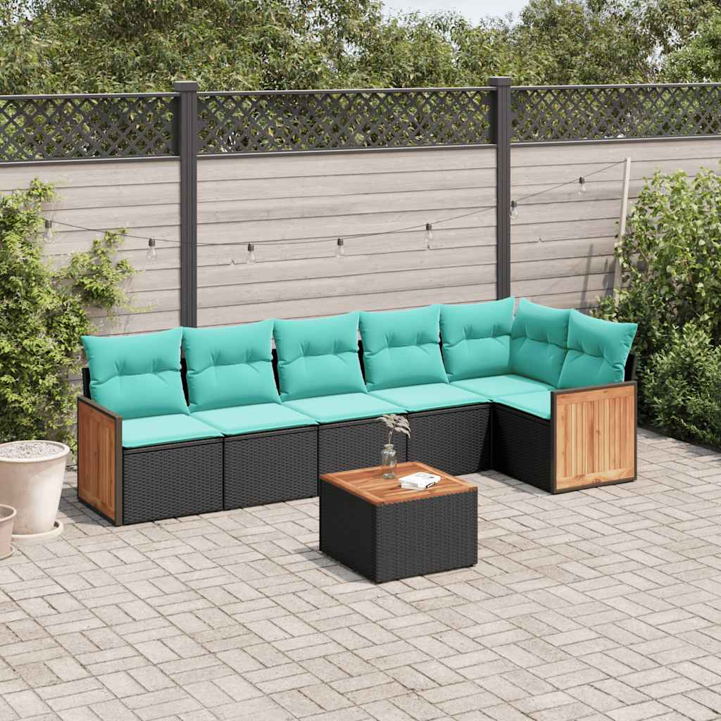 vidaXL 6-delige tuinbankset met kussens van zwart polyrotan