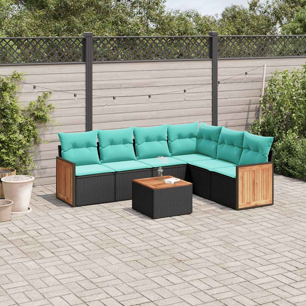 vidaXL 6-delige tuinbankset met kussens van zwart polyrotan