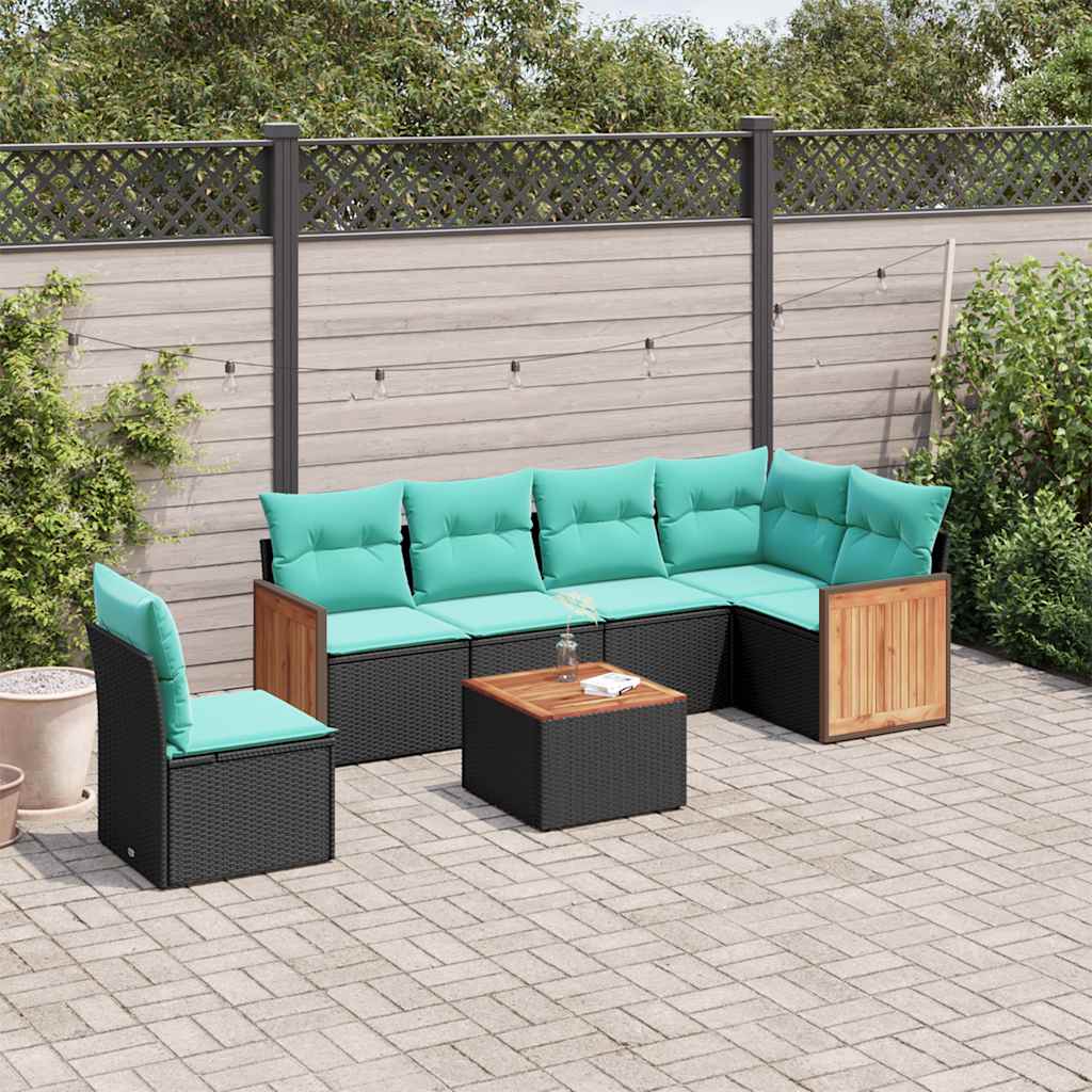 vidaXL 6-delige tuinbankset met kussens van zwart polyrotan