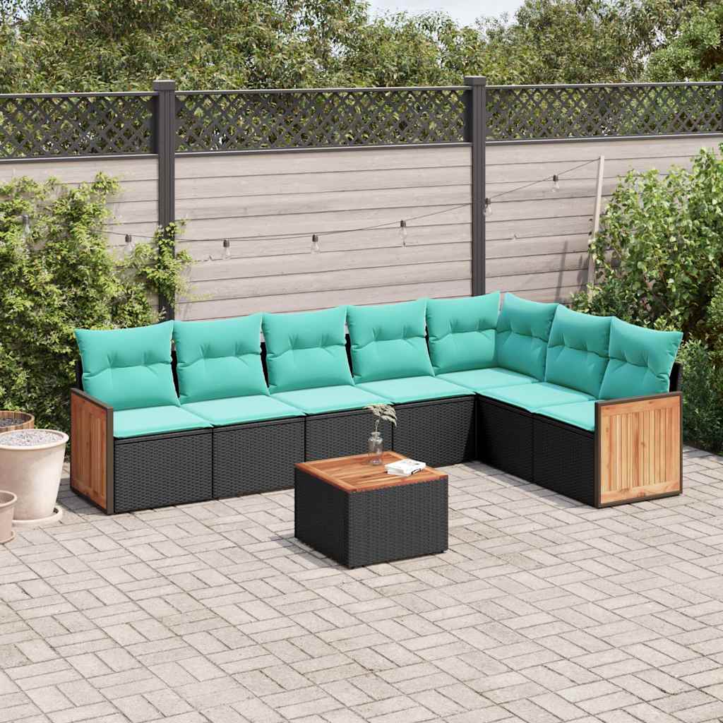 vidaXL 7-delige tuinbankset met kussens van zwart polyrotan
