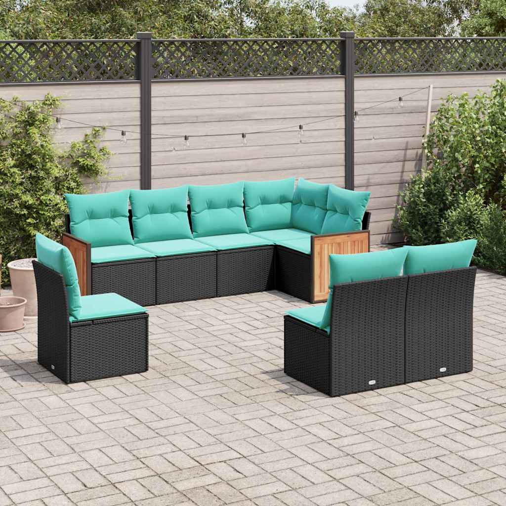 vidaXL 8-delige tuinbankset met kussens, zwart polyrotan