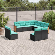 vidaXL 11-delige tuinbankset met kussens, zwart polyrotan