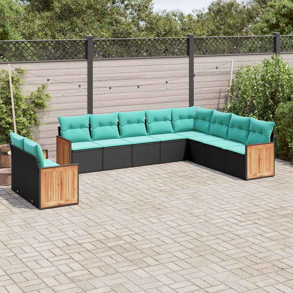 vidaXL 10-delige tuinbankset met kussens van zwart polyrotan