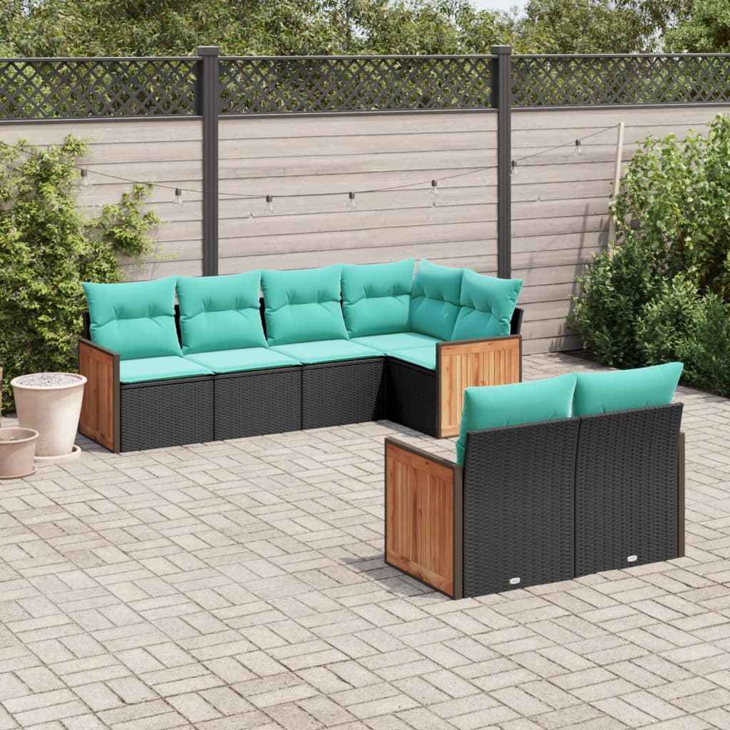 vidaXL 7-delige tuinbankset met kussens van zwart polyrotan