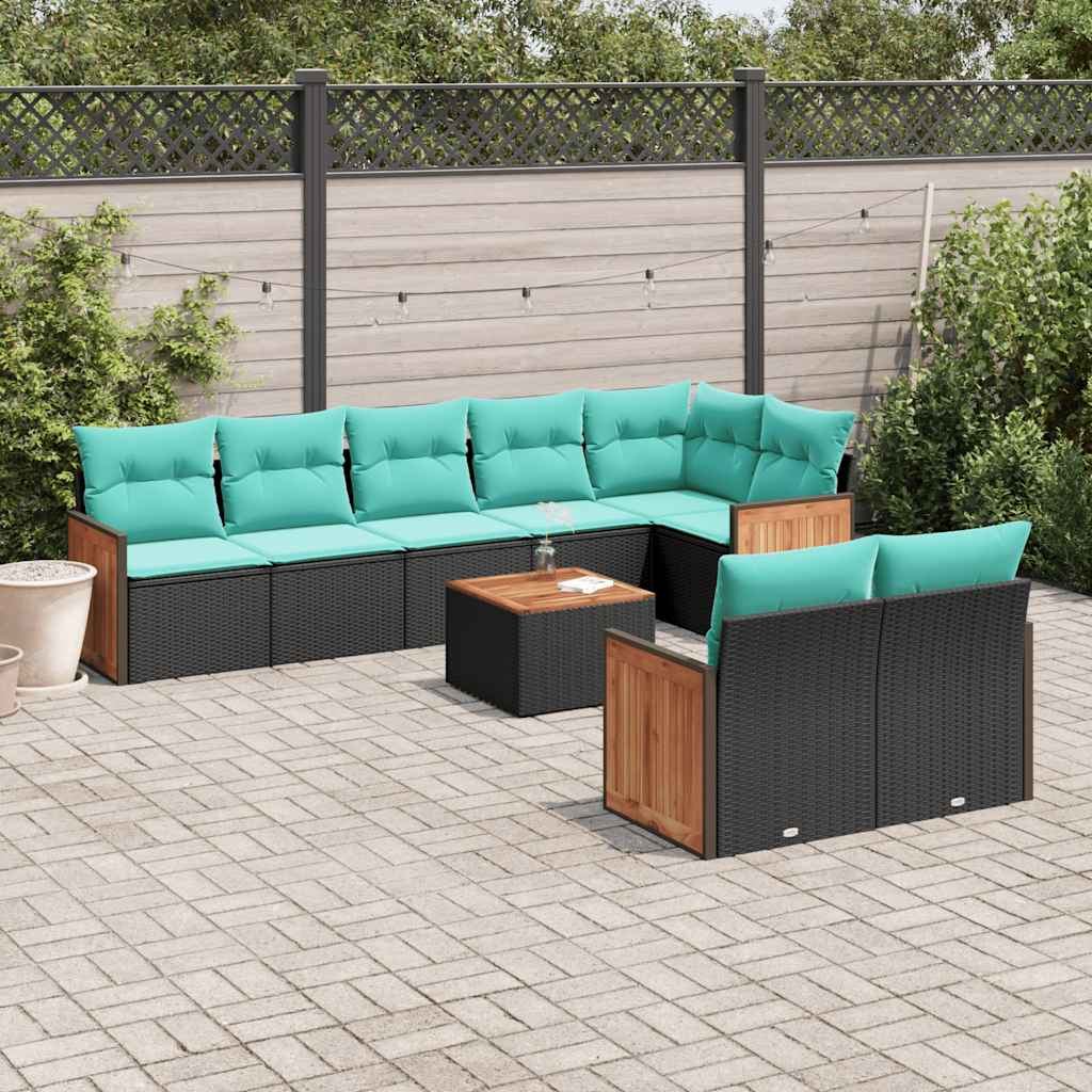 vidaXL 8-delige tuinbankset met kussens, zwart polyrotan