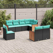 vidaXL 8-delige tuinbankset met kussens, zwart polyrotan