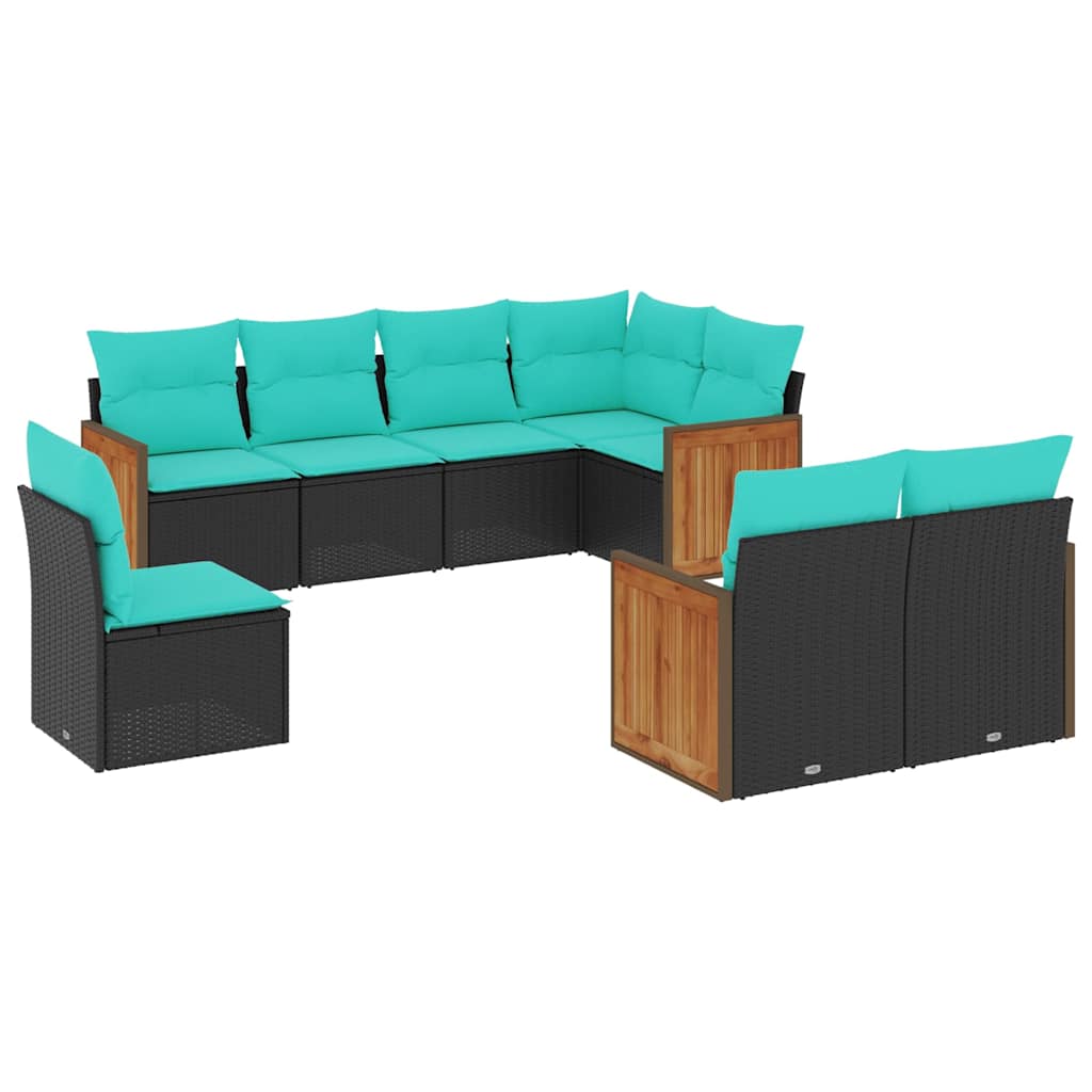 vidaXL 8-delige tuinbankset met kussens, zwart polyrotan