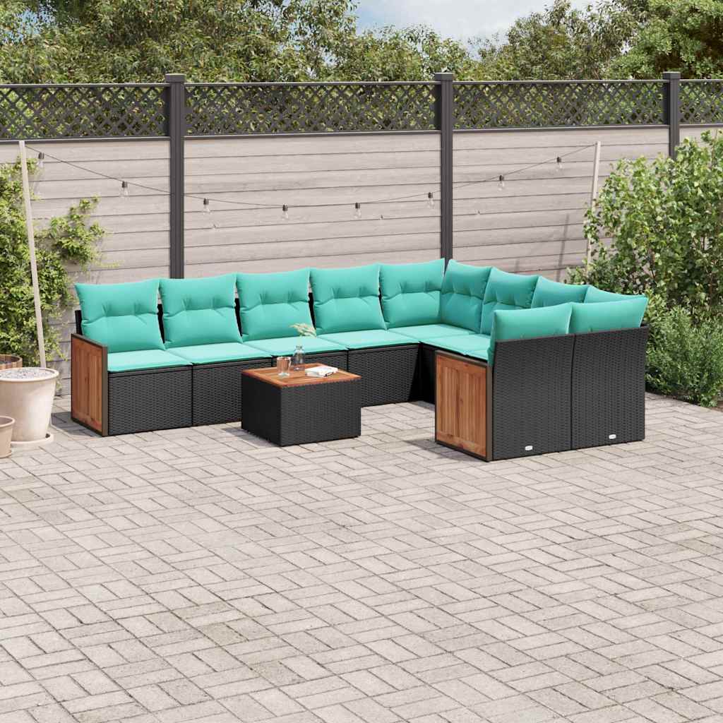 vidaXL 9-delige tuinbankset met kussens van zwart polyrotan