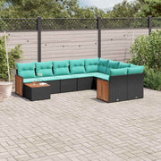 vidaXL 10-delige tuinbankset met kussens van zwart polyrotan