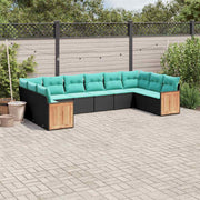 vidaXL 10-delige tuinbankset met kussens van zwart polyrotan