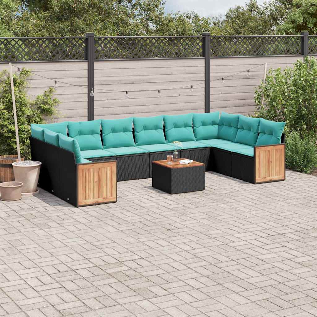 vidaXL 10-delige tuinbankset met kussens van zwart polyrotan