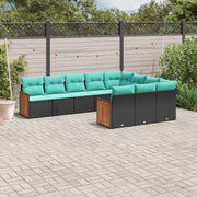 vidaXL 10-delige tuinbankset met kussens van zwart polyrotan