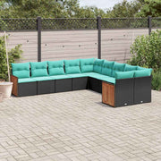 vidaXL 10-delige tuinbankset met kussens van zwart polyrotan
