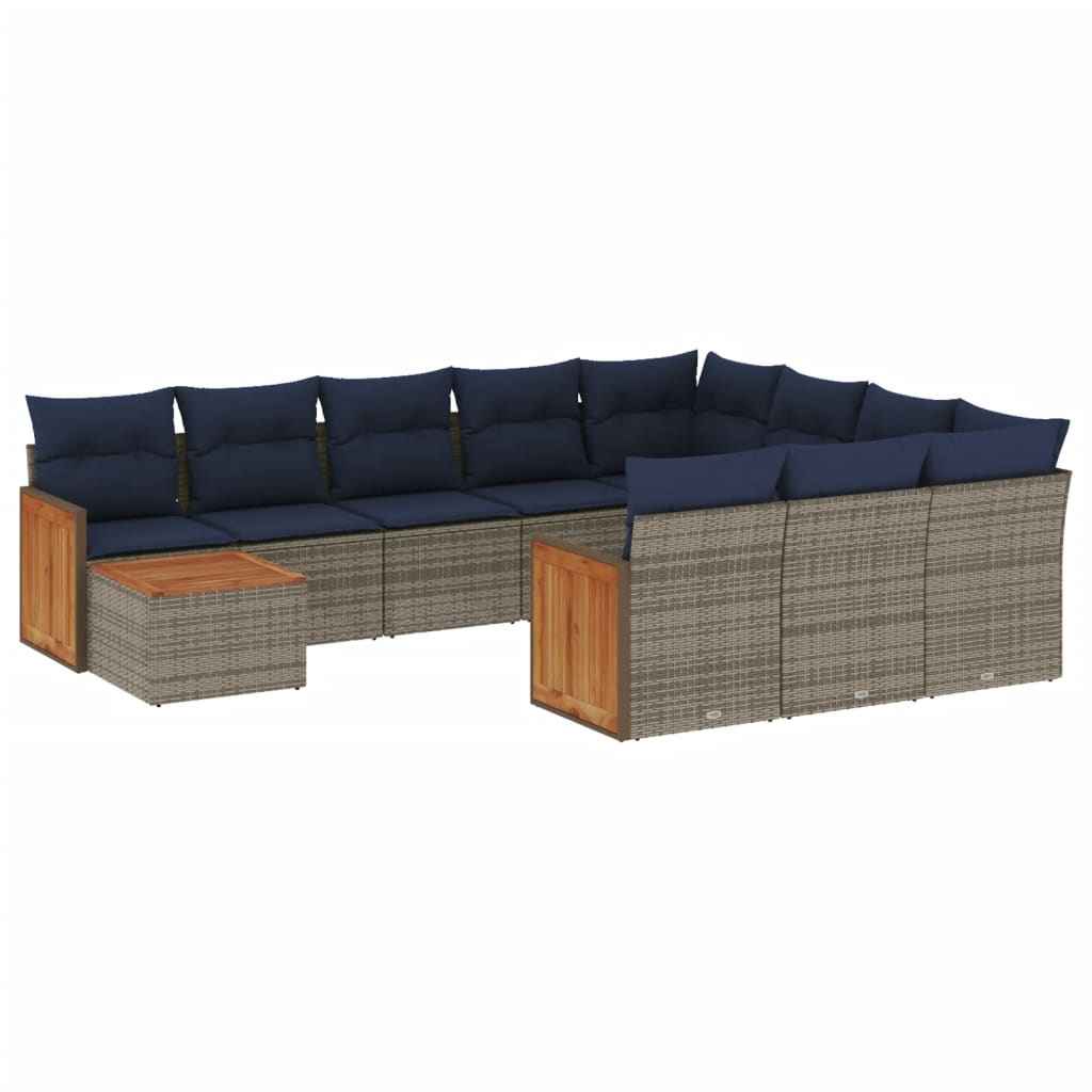 vidaXL 11-delige tuinbankset met kussens, zwart polyrotan