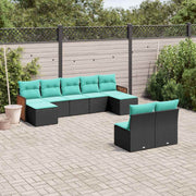vidaXL 9-delige tuinbankset met kussens van zwart polyrotan