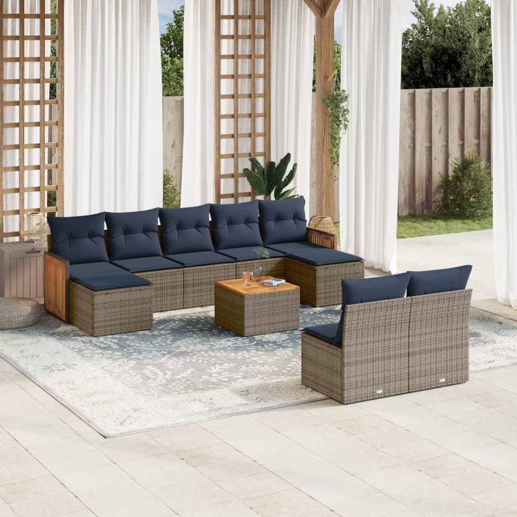 vidaXL 9-delige tuinbankset met kussens van zwart polyrotan