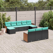 vidaXL 10-delige tuinbankset met kussens van zwart polyrotan