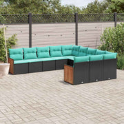 vidaXL 11-delige tuinbankset met kussens, zwart polyrotan