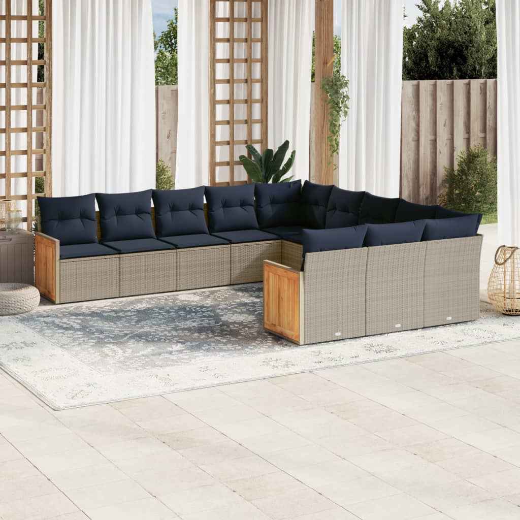 vidaXL 11-delige tuinbankset met kussens, zwart polyrotan
