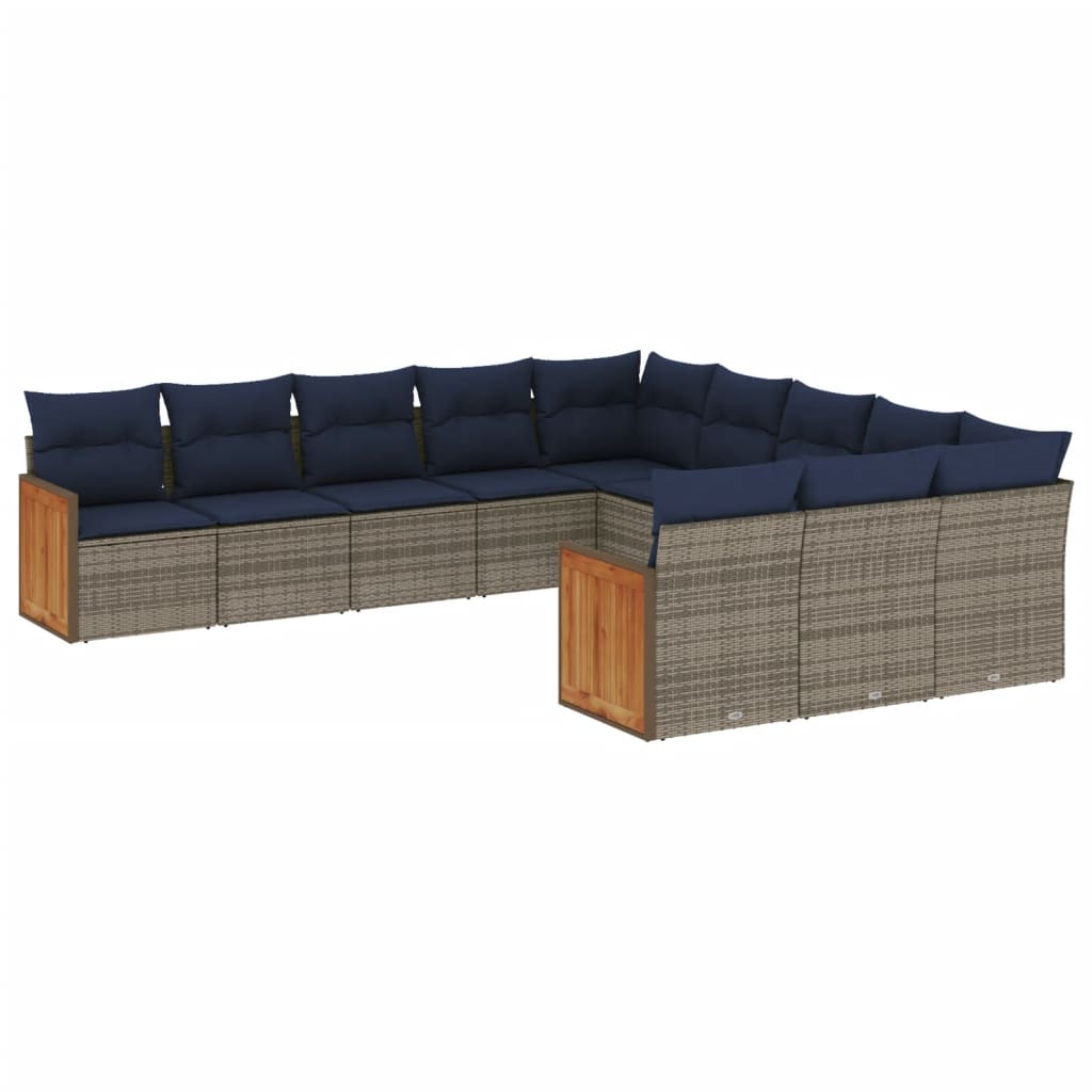 vidaXL 11-delige tuinbankset met kussens, zwart polyrotan