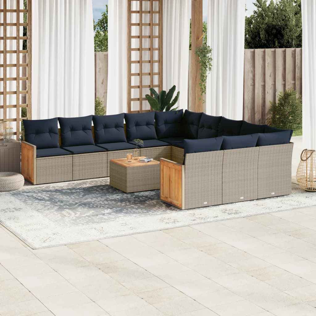 vidaXL 11-delige tuinbankset met kussens, zwart polyrotan