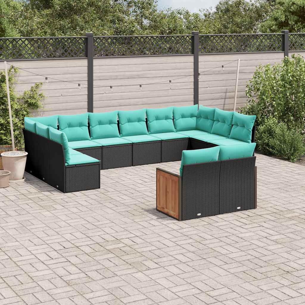 vidaXL 12-delige tuinbankset met kussens van zwart polyrotan