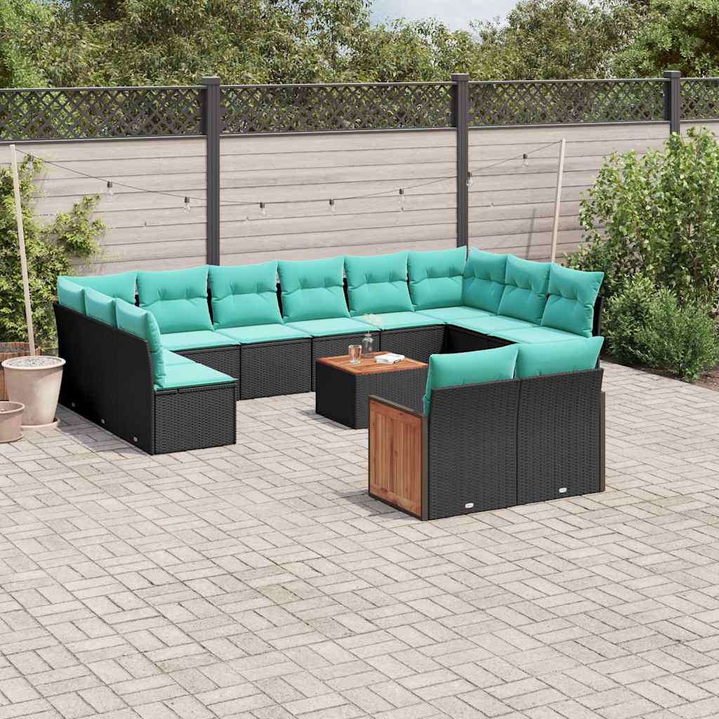 vidaXL 12-delige tuinbankset met kussens van zwart polyrotan
