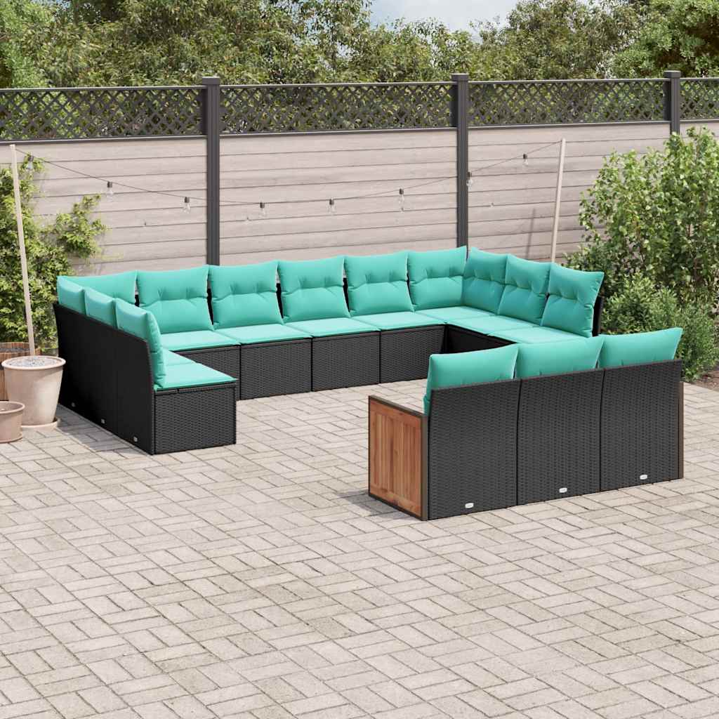 vidaXL 13-delige tuinbankset met kussens van zwart polyrotan