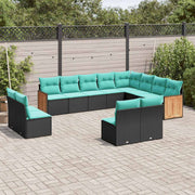 vidaXL 12-delige tuinbankset met kussens van zwart polyrotan