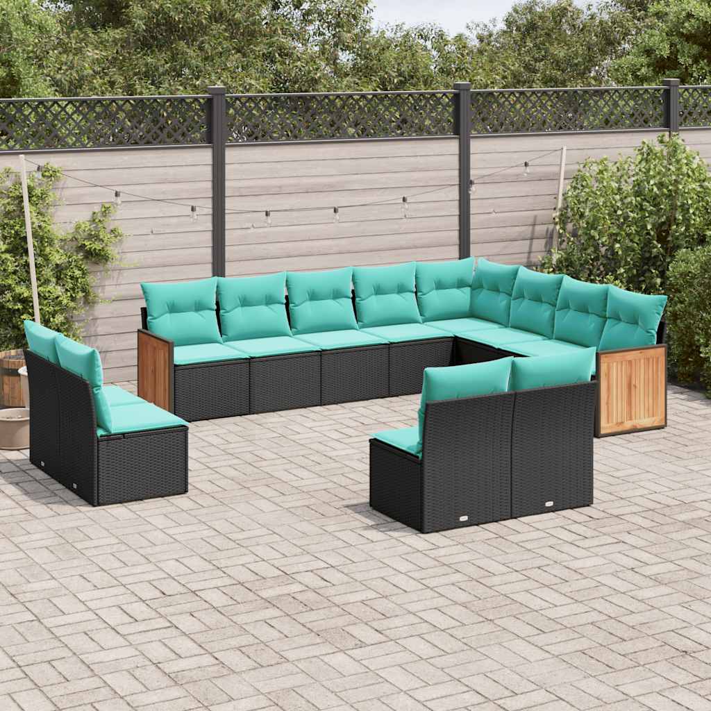 vidaXL 12-delige tuinbankset met kussens van zwart polyrotan