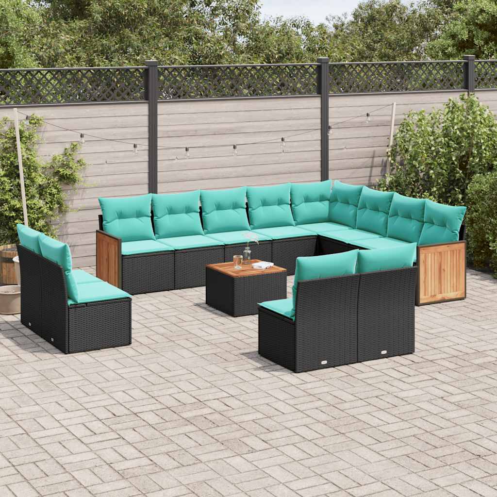 vidaXL 12-delige tuinbankset met kussens van zwart polyrotan