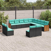 vidaXL 13-delige tuinbankset met kussens van zwart polyrotan
